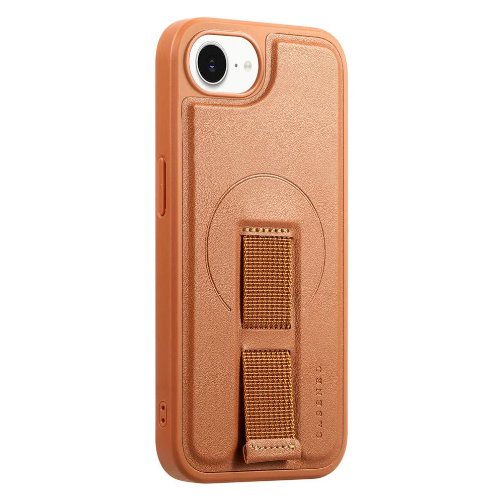 CASENEO For iPhone 17e / 16e Magnetic Case  Wristband PU Leather + PC Shockproof Phone Cover - Brown - 1