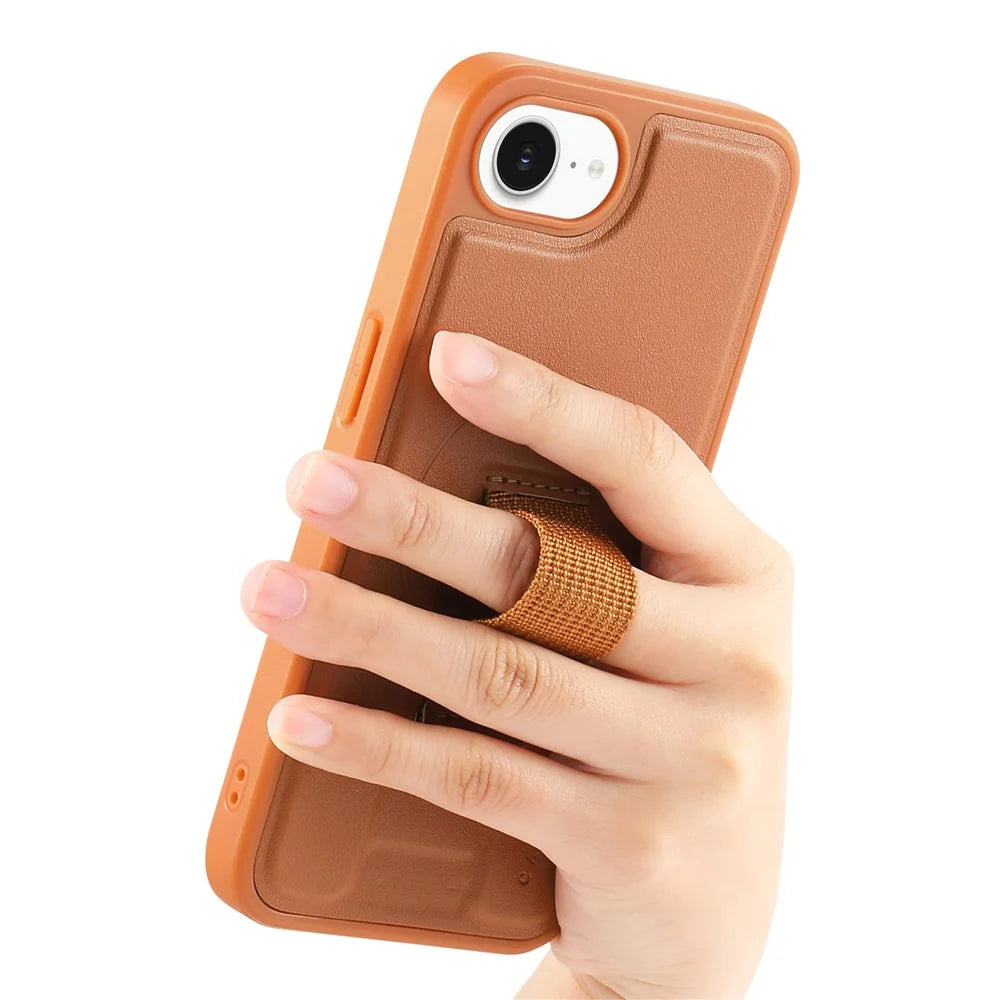 CASENEO For iPhone 17e / 16e Magnetic Case  Wristband PU Leather + PC Shockproof Phone Cover - Brown - 3