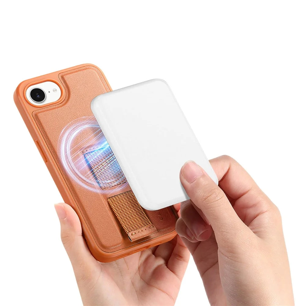 CASENEO For iPhone 17e / 16e Magnetic Case  Wristband PU Leather + PC Shockproof Phone Cover - Brown - 4