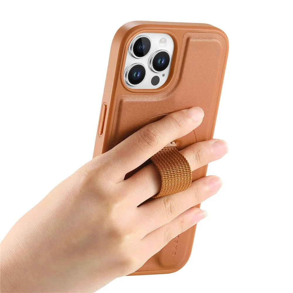 CASENEO For iPhone 12 Pro Max 6.7 inch Magnetic Case  Wristband PU Leather + PC Shockproof Phone Cover - Brown - 4