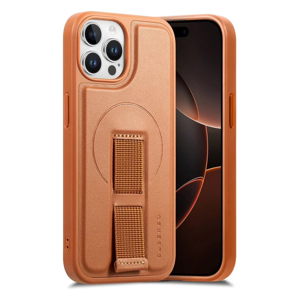 CASENEO For iPhone 12 Pro Max 6.7 inch Magnetic Case  Wristband PU Leather + PC Shockproof Phone Cover - Brown - 7