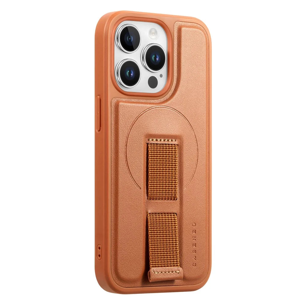 CASENEO For iPhone 13 Pro 6.1 inch Magnetic Case  Wristband PU Leather + PC Shockproof Phone Cover - Brown - 2