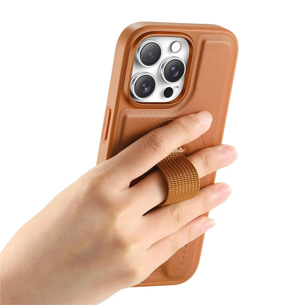CASENEO For iPhone 13 Pro 6.1 inch Magnetic Case  Wristband PU Leather + PC Shockproof Phone Cover - Brown - 4