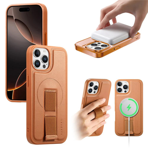 CASENEO For iPhone 12 6.1 inch / iPhone 12 Pro 6.1 inch Magnetic Case  Wristband PU Leather + PC Shockproof Phone Cover - Brown - 1