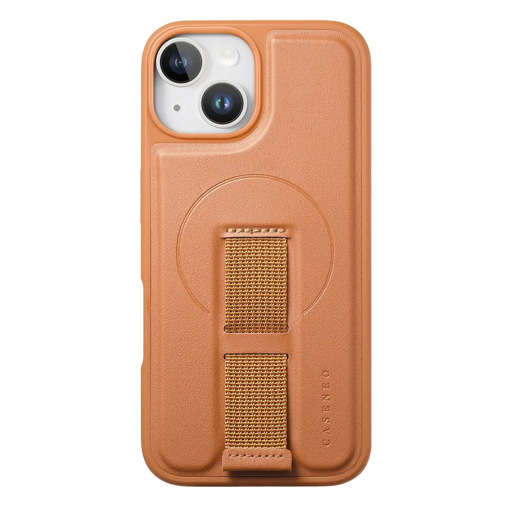 CASENEO For iPhone 15 Magnetic Case  Wristband PU Leather + PC Shockproof Phone Cover - Brown - 2