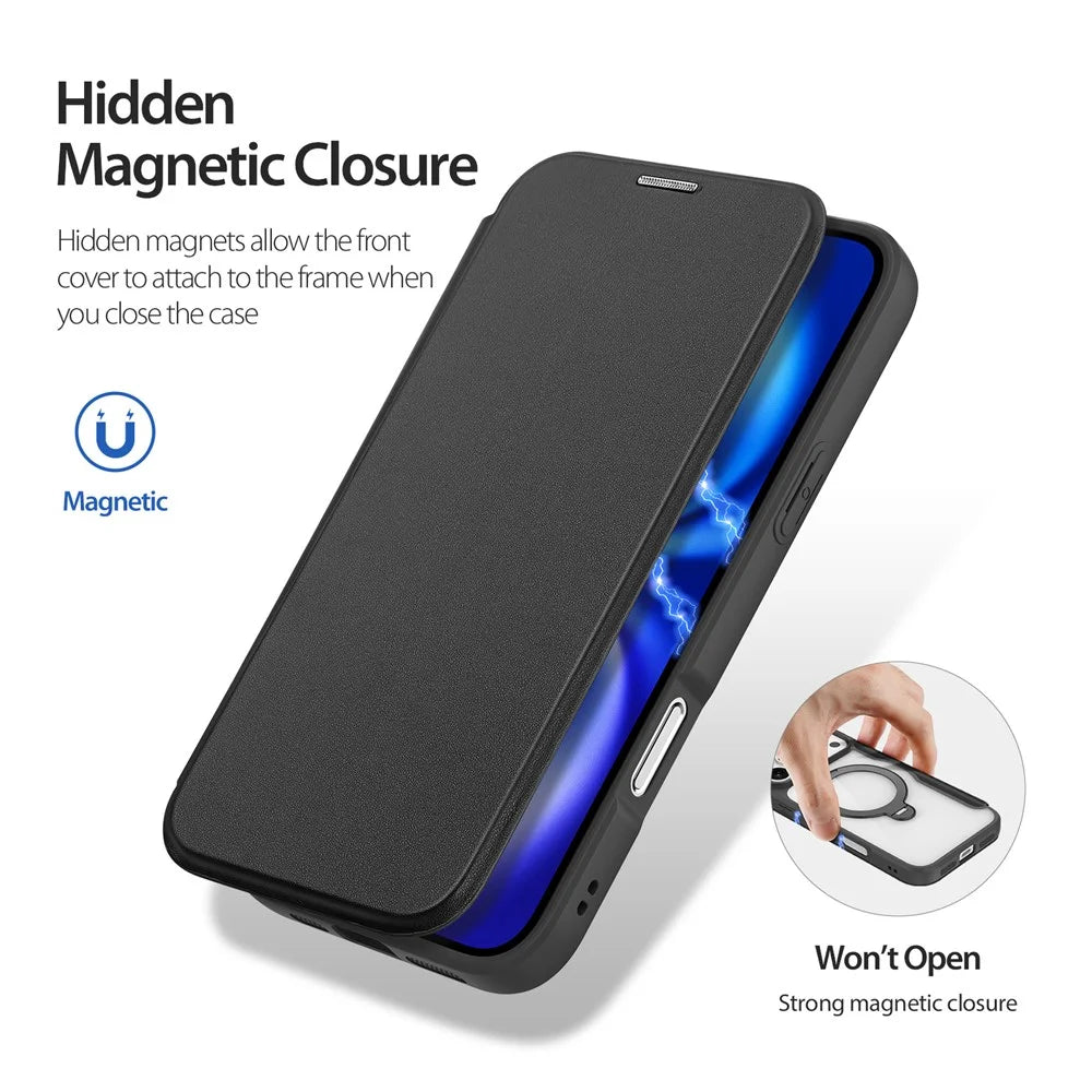 DUX DUCIS For iPhone 17 Pro Leather Case  Skin X Pro Series Rotary Kickstand Cover Compatible with MagSafe - Black - 6