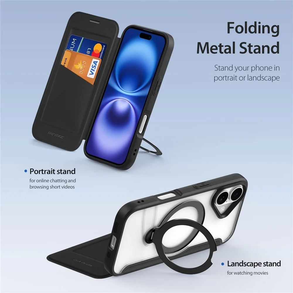 DUX DUCIS For iPhone 17 Leather Case  Skin X Pro Series Rotary Kickstand Cover Compatible with MagSafe - Black - 4