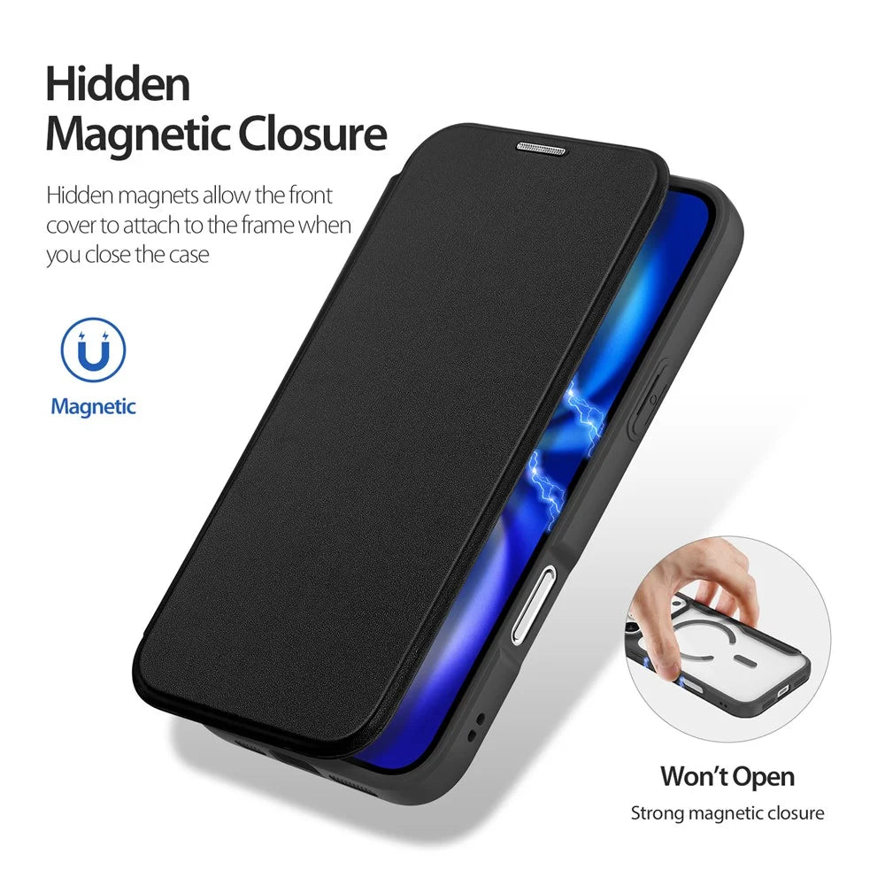 DUX DUCIS For iPhone 17 Pro Leather Case  Skin X Pro Series Flip Cover Compatible with MagSafe - Black - 7