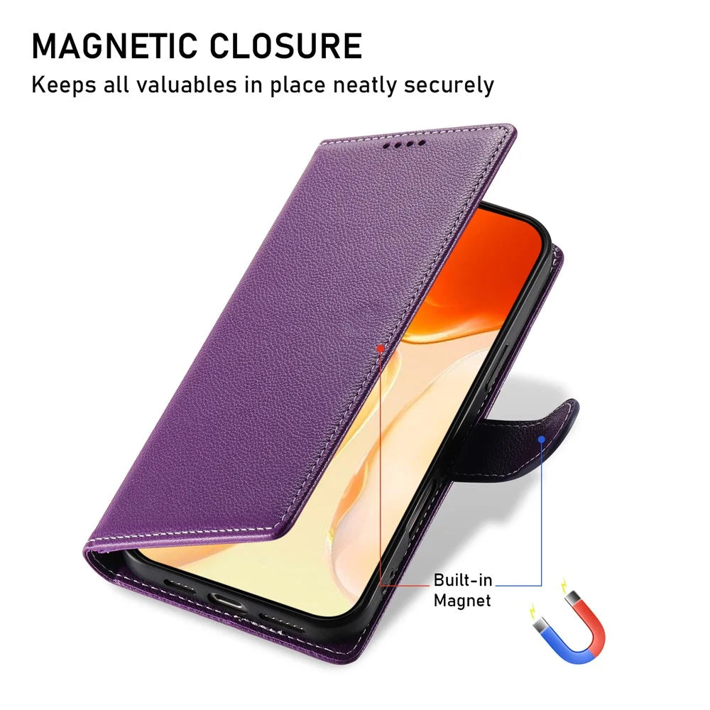 For iPhone 17 Case Magnetic Snap Litchi Texture Leather Wallet Phone Cover with Wrist Strap - Purple - 5