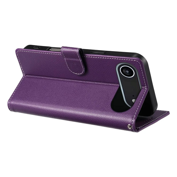 For iPhone Air Case Magnetic Snap Litchi Texture Leather Wallet Phone Cover with Wrist Strap - Purple - 3