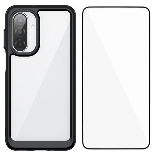 WANLONFENG For Samsung Galaxy A17 5G / A17 4G Phone Case  XC Series TPU Acrylic Cover with Tempered Glass (Big Lens Hole) - Black - 1