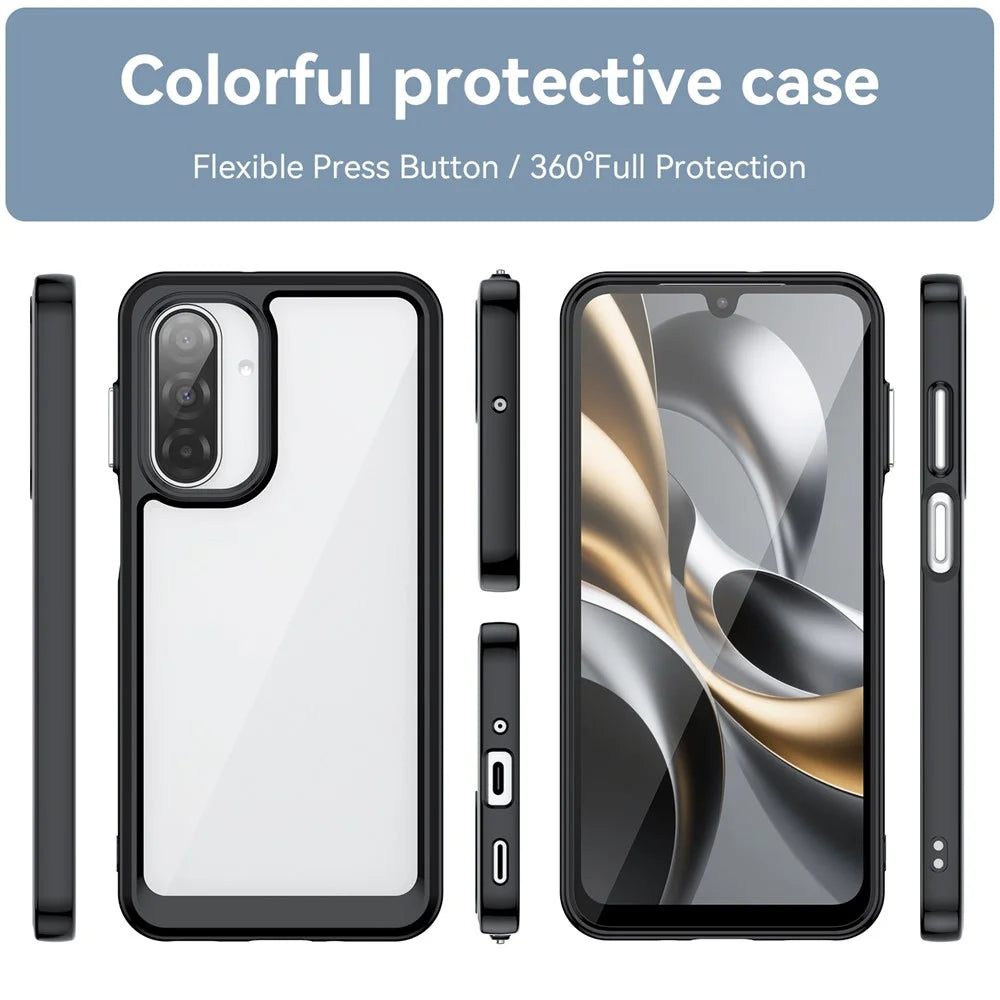 WANLONFENG For Samsung Galaxy A17 5G / A17 4G Phone Case  XC Series TPU Acrylic Cover with Tempered Glass (Big Lens Hole) - Black - 3
