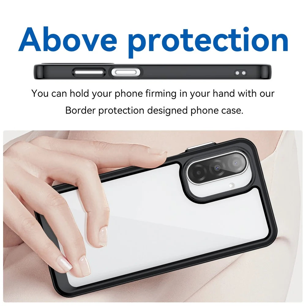 WANLONFENG For Samsung Galaxy A17 5G / A17 4G Phone Case  XC Series TPU Acrylic Cover with Tempered Glass (Big Lens Hole) - Black - 5