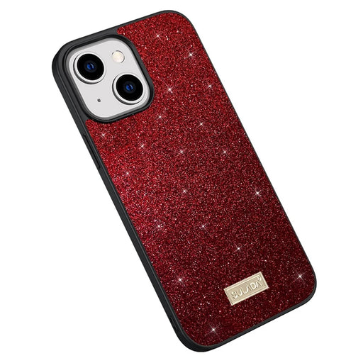SULADA Shockproof Phone Case For iPhone 14, PU Leather Coated PC + TPU Glitter Sequins Stylish Mobile Phone Cover - Red - 1