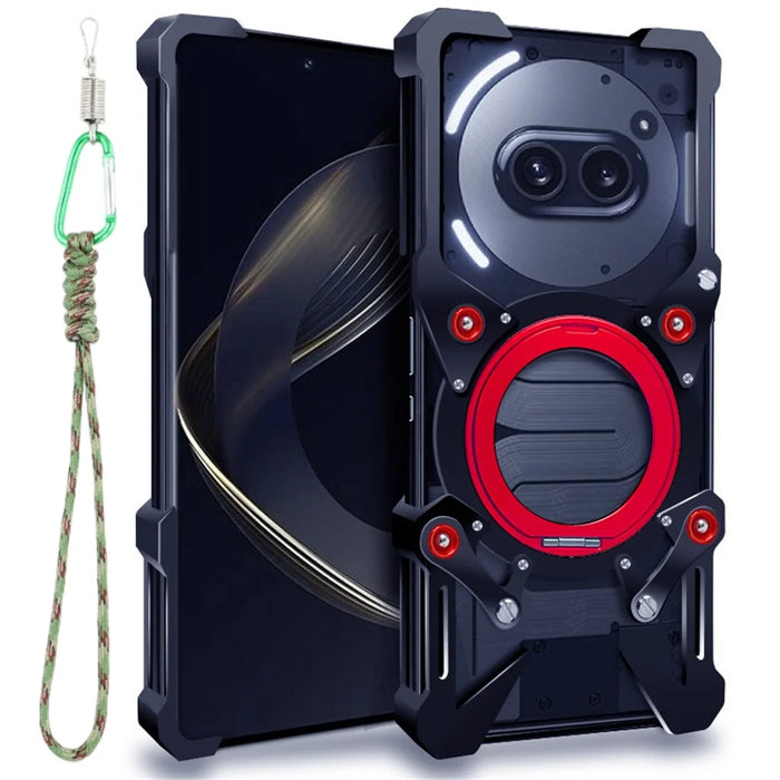 For Nothing Phone (2a) Plus Bumper Case Kickstand Aluminum Alloy Magnetic Phone Cover with Wrist Strap - Black - 1