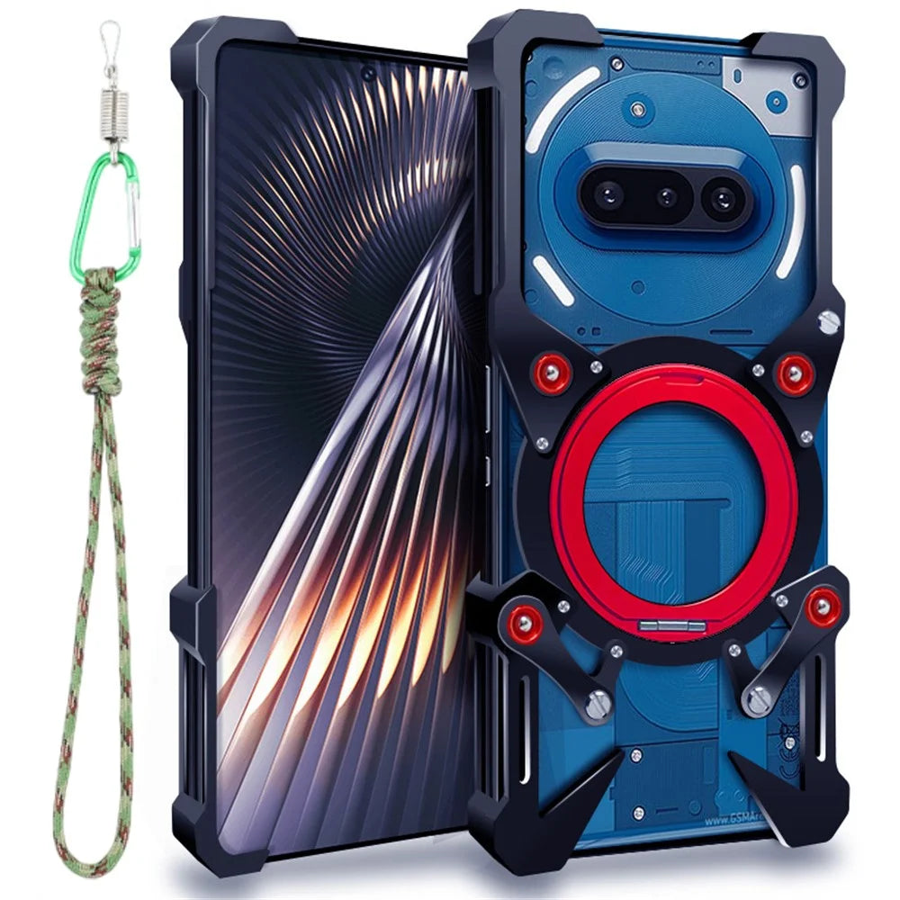 For Nothing Phone (3a) Bumper Case Kickstand Aluminum Alloy Magnetic Phone Cover with Wrist Strap - Black - 1