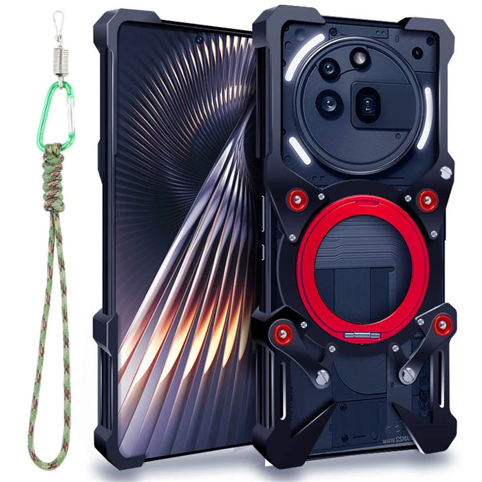 For Nothing Phone (3a) Pro Bumper Case Kickstand Aluminum Alloy Magnetic Phone Cover with Wrist Strap - Black - 1