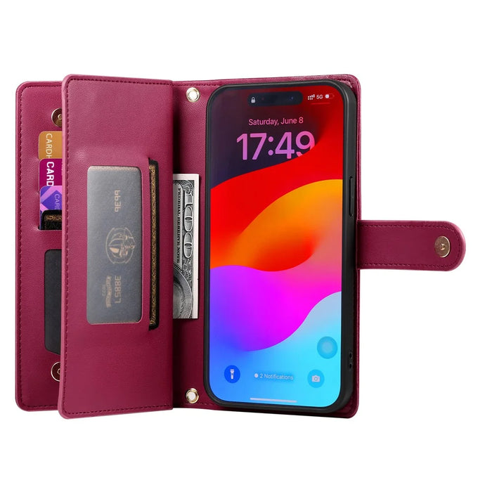 For iPhone Air Case Zipper Pocket Wallet Leather Phone Cover with Straps - Red - 2