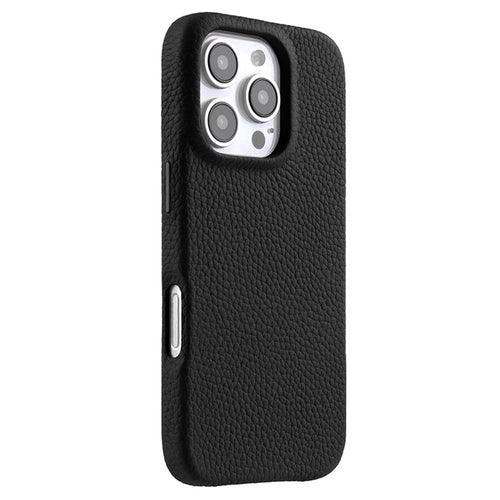 MELKCO For iPhone 16 Pro Magnetic Case Genuine Cow Leather PC Phone Back Cover - Black - 1
