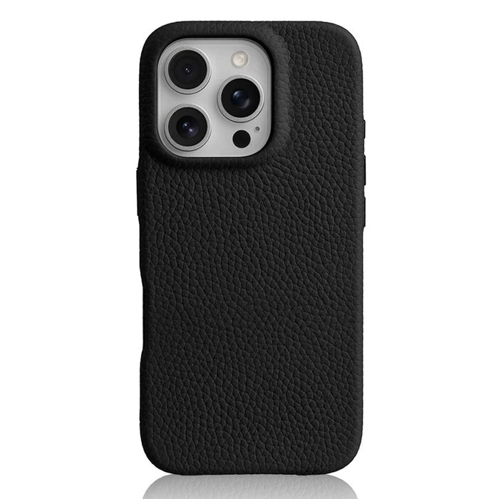 MELKCO For iPhone 16 Pro Magnetic Case Genuine Cow Leather PC Phone Back Cover - Black - 3