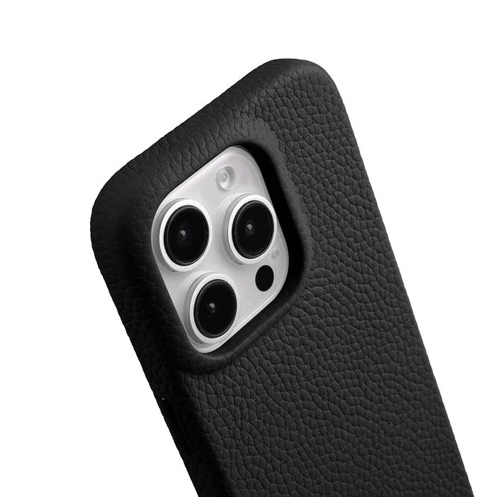 MELKCO For iPhone 16 Pro Magnetic Case Genuine Cow Leather PC Phone Back Cover - Black - 5
