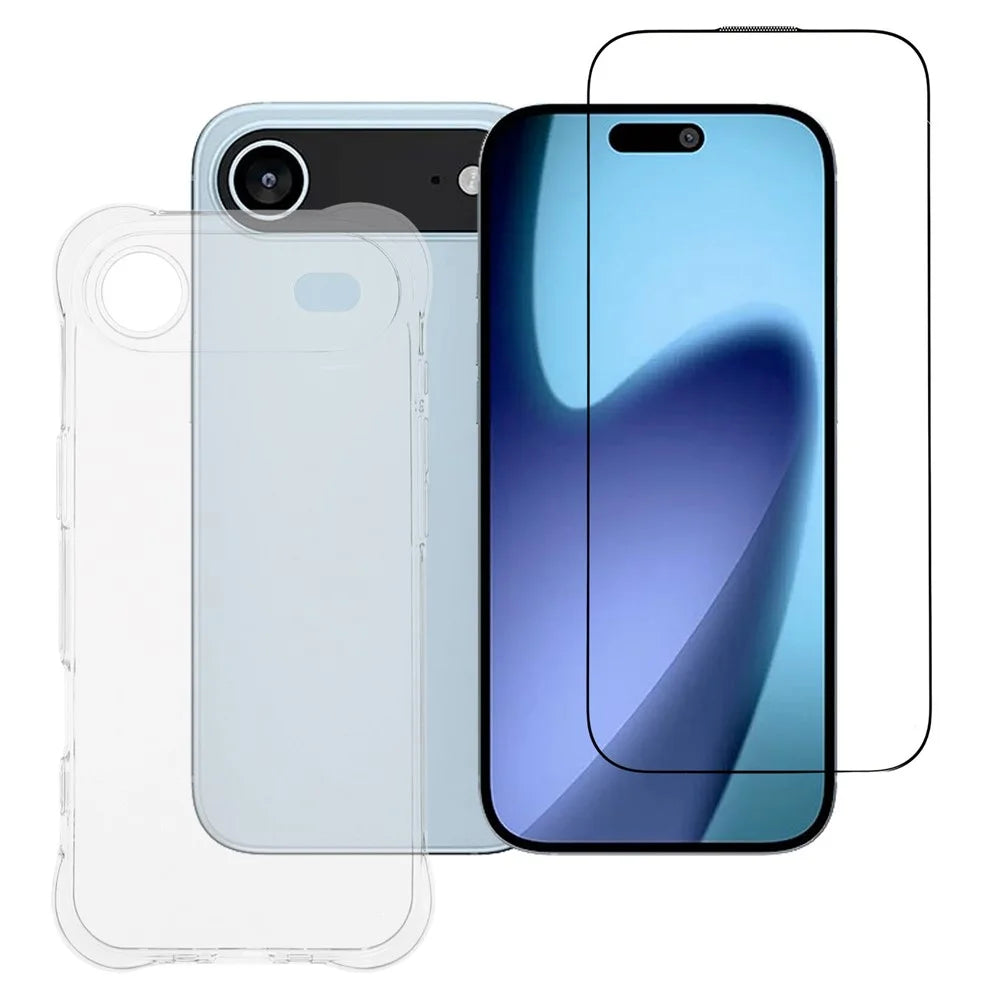 For iPhone Air Case 2.0mm TPU Clear Phone Cover with Tempered Glass Screen Protector - 1