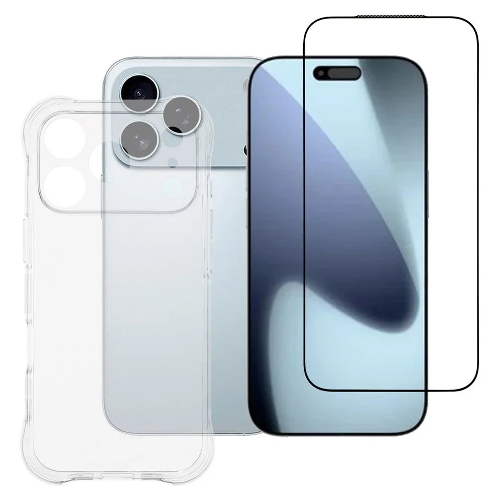 For iPhone 17 Pro Max Case 2.0mm TPU Clear Phone Cover with Tempered Glass Screen Protector - 1