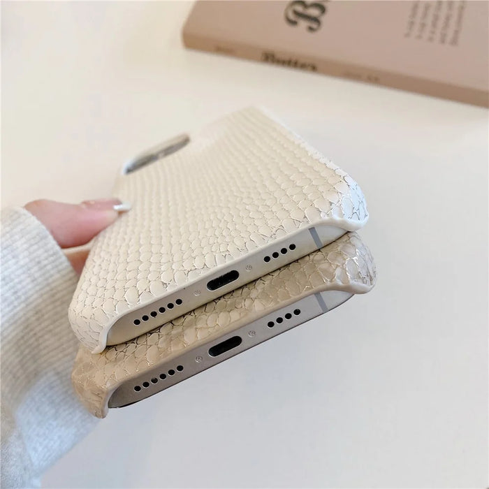 For iPhone 15 Pro Max Case Gold Thread Lacquered Snake Texture PU + PC Phone Back Cover - Khaki - 3