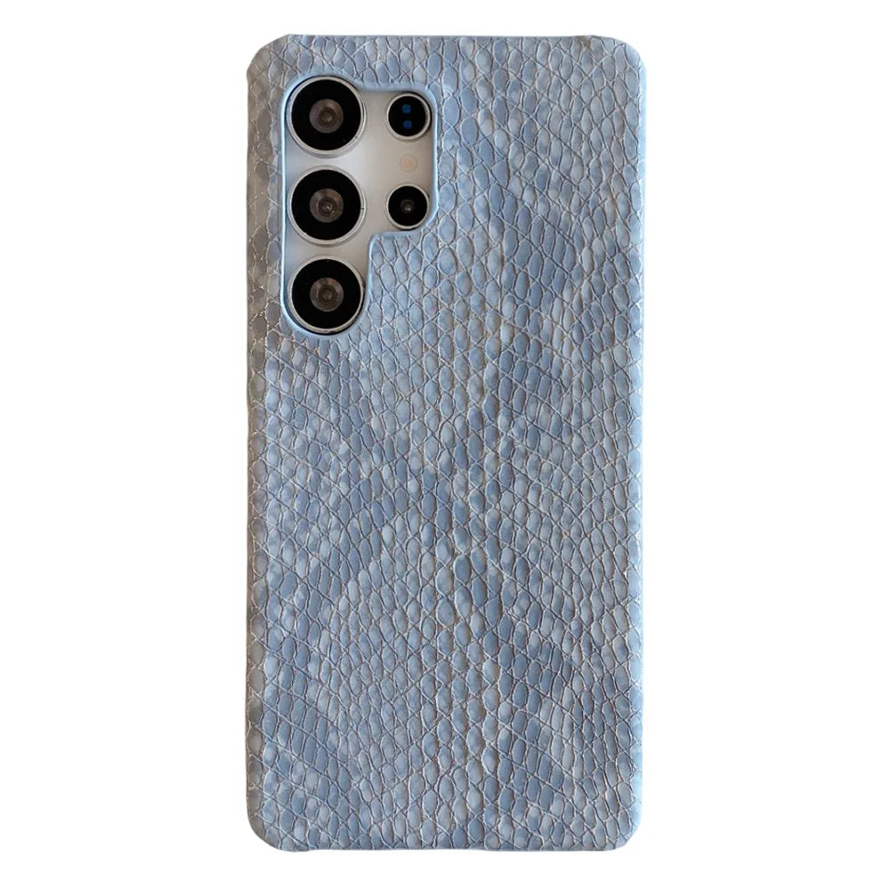 For Samsung Galaxy S25 Ultra Case Gold Thread Lacquered Snake Texture PU + PC Phone Back Cover - Blue - 1
