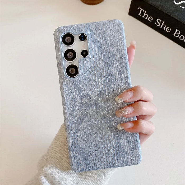For Samsung Galaxy S25 Ultra Case Gold Thread Lacquered Snake Texture PU + PC Phone Back Cover - Blue - 2