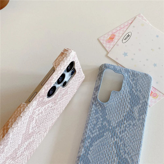 For Samsung Galaxy S25 Ultra Case Gold Thread Lacquered Snake Texture PU + PC Phone Back Cover - Blue - 4