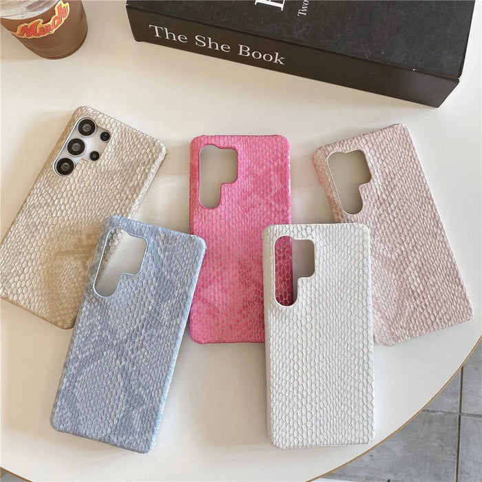 For Samsung Galaxy S25 Ultra Case Gold Thread Lacquered Snake Texture PU + PC Phone Back Cover - Blue - 6