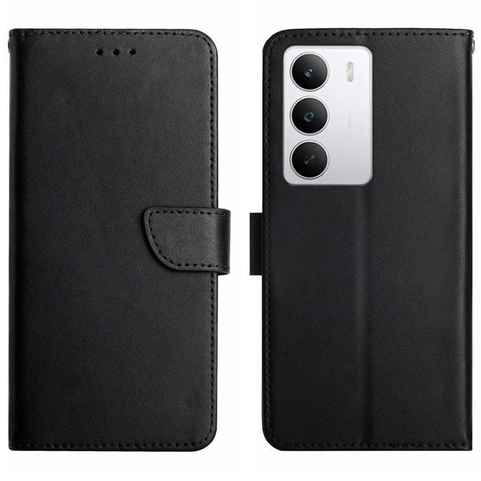 For Realme C71 4G Case Genuine Cow Leather Phone Cover Nappa Texture - Black - 1