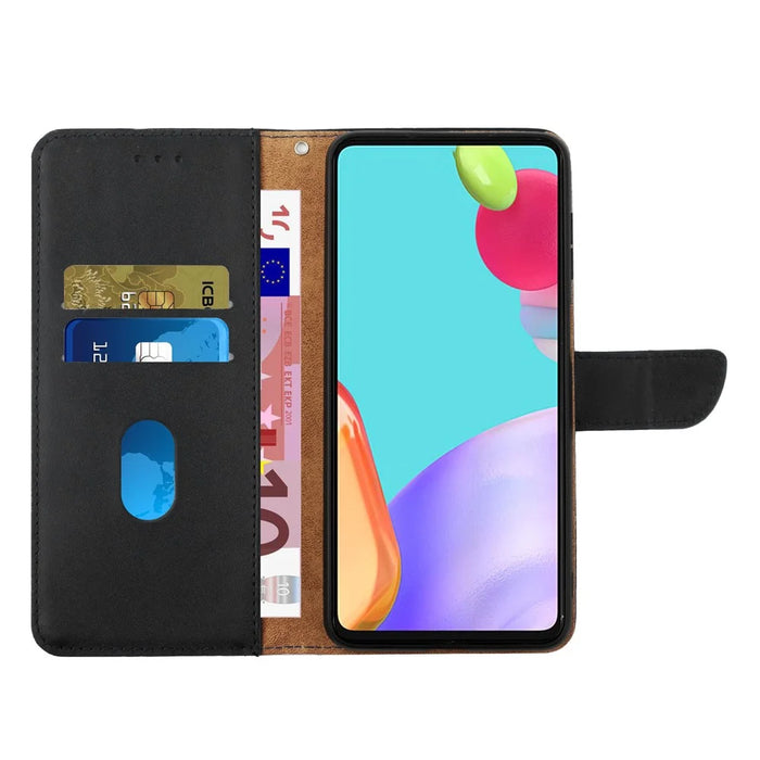 For Realme C71 4G Case Genuine Cow Leather Phone Cover Nappa Texture - Black - 2