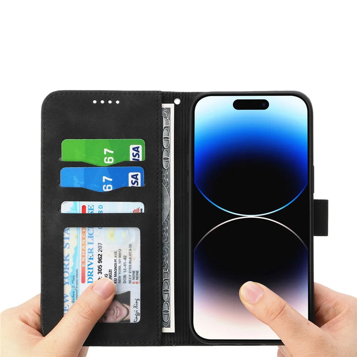 DIERFENG DF-03 For iPhone 18 Pro / 17 Pro Case Lines Imprint Wallet Leather Phone Cover with Wrist Strap - Black - 3