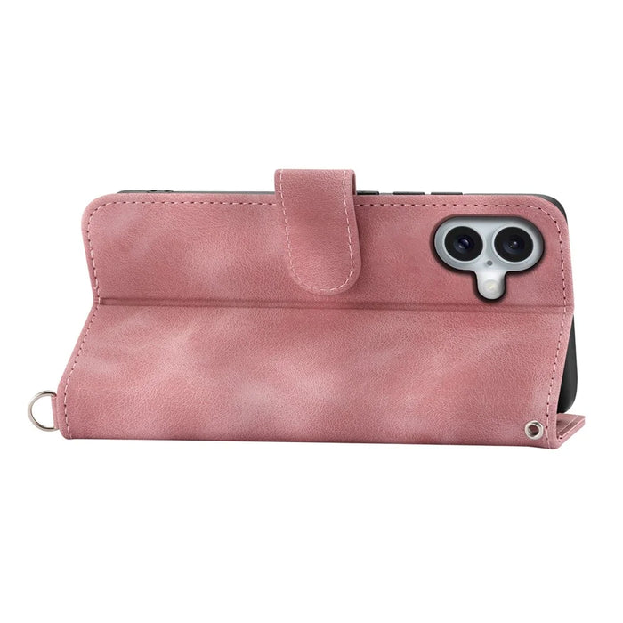 For iPhone 17 Case Flower Pattern PU Leather Wallet Phone Cover with Strap - Pink - 3