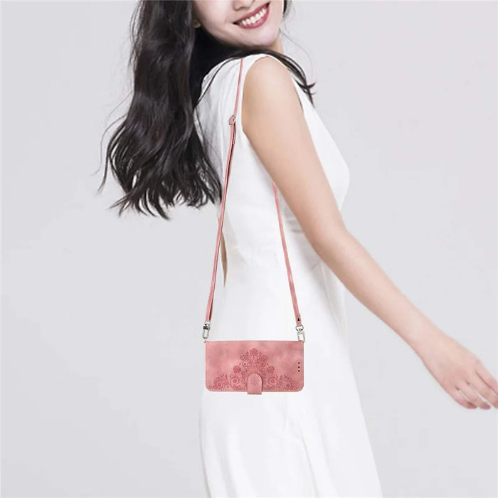 For iPhone 17 Case Flower Pattern PU Leather Wallet Phone Cover with Strap - Pink - 4