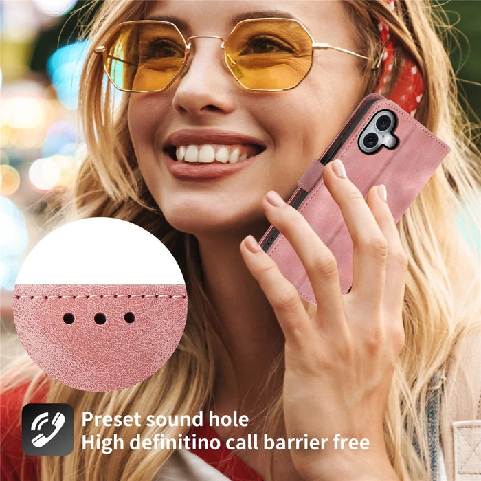 For iPhone 17 Case Flower Pattern PU Leather Wallet Phone Cover with Strap - Pink - 6