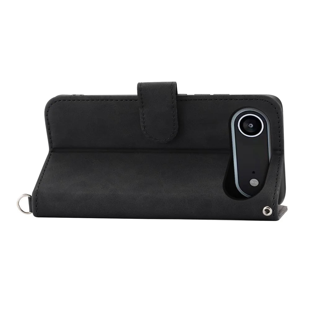 For iPhone Air Case Flower Pattern PU Leather Wallet Phone Cover with Strap - Black - 2