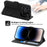 For iPhone 18 Pro / 17 Pro Case Flower Pattern PU Leather Wallet Phone Cover with Strap - Black - 4