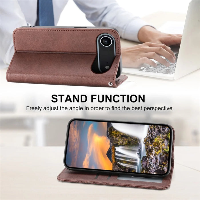 For iPhone Air Case Calf Texture PU Leather Wallet Phone Cover with Wrist Strap - Brown - 3