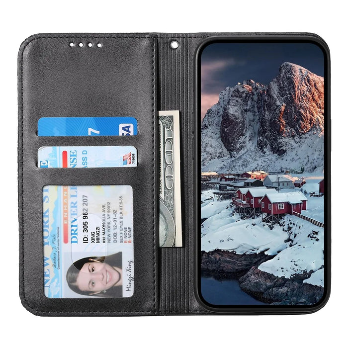 For iPhone 18 Pro / 17 Pro Case Calf Texture PU Leather Wallet Phone Cover with Wrist Strap - Black - 2