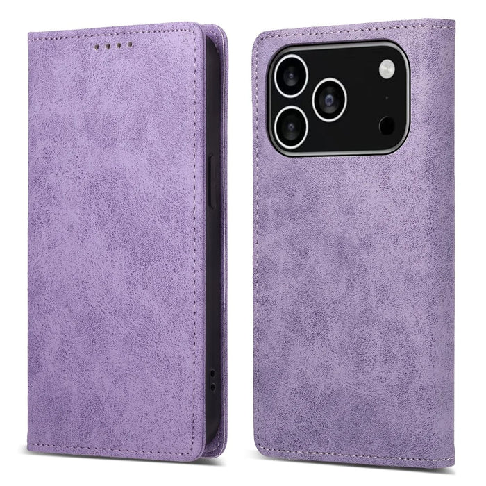 For iPhone 18 Pro / 17 Pro Wallet Case RFID Blocking PU Leather Phone Cover - Purple - 1