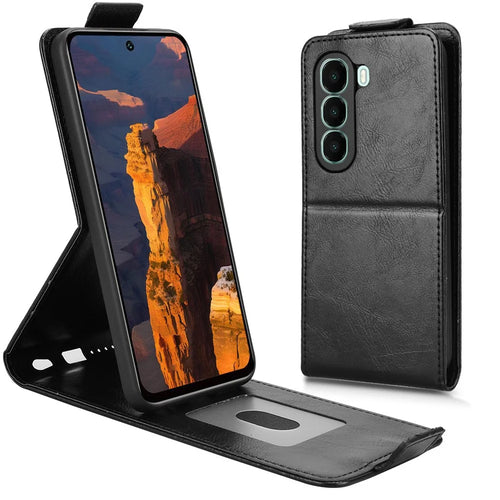 For itel A95 5G Stand Case Magnetic Clasp Vertical Flip Leather Phone Cover with Card Holder - Black - 1