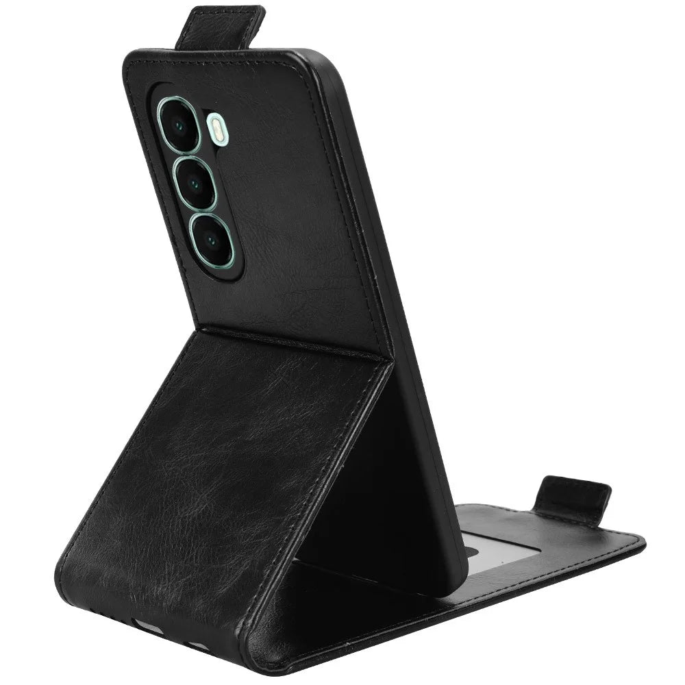For itel A95 5G Stand Case Magnetic Clasp Vertical Flip Leather Phone Cover with Card Holder - Black - 2