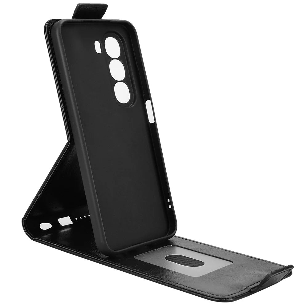 For itel A95 5G Stand Case Magnetic Clasp Vertical Flip Leather Phone Cover with Card Holder - Black - 3