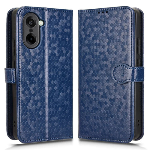 For OnePlus Nord CE5 5G / Ace 5 Racing 5G Wallet Case Dot Pattern Imprint PU Leather Phone Cover with Wrist Strap - Dark Blue - 1