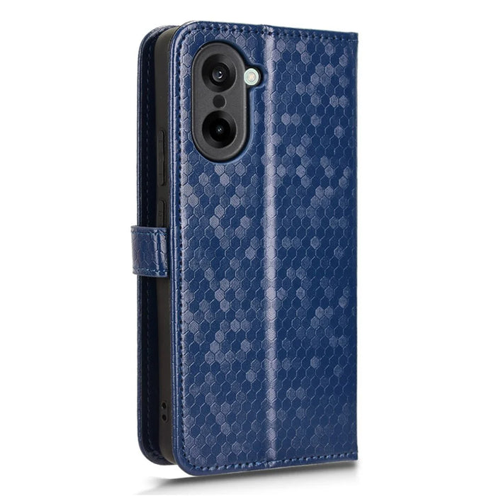 For OnePlus Nord CE5 5G / Ace 5 Racing 5G Wallet Case Dot Pattern Imprint PU Leather Phone Cover with Wrist Strap - Dark Blue - 6