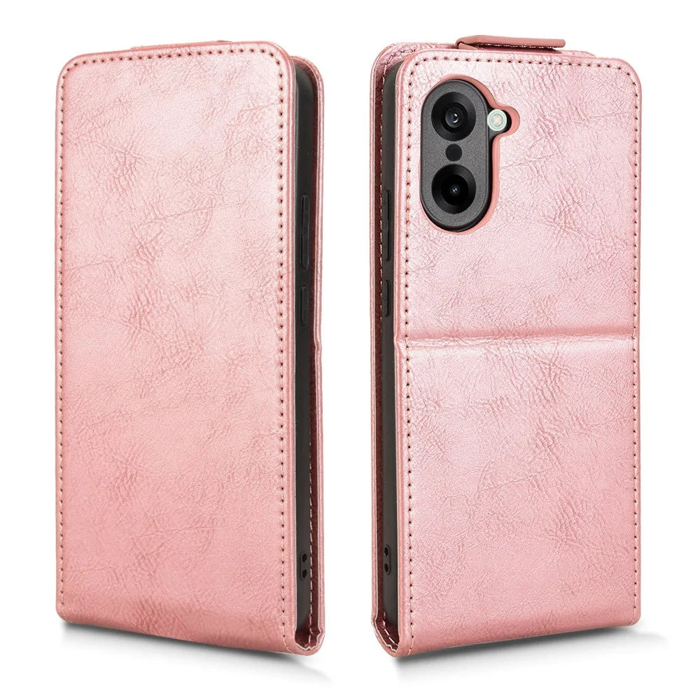 For OnePlus Nord CE5 5G / Ace 5 Racing 5G Stand Case Magnetic Clasp Vertical Flip Leather Phone Cover with Card Holder - Rose Gold - 5