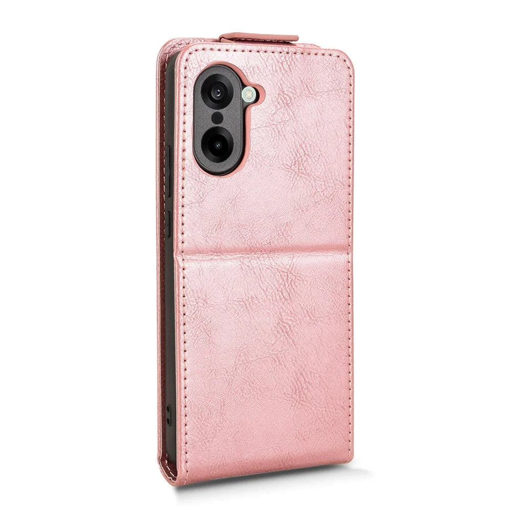 For OnePlus Nord CE5 5G / Ace 5 Racing 5G Stand Case Magnetic Clasp Vertical Flip Leather Phone Cover with Card Holder - Rose Gold - 7